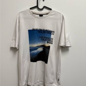 Boss White Tee with Beach Graphic